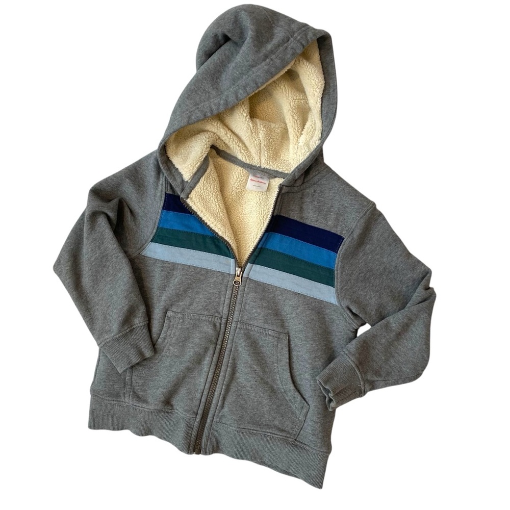HANNA ANDERSSON Sherpa Lined Hoodie Zip Sweatshirt Sweater Jacket Blue Stripe